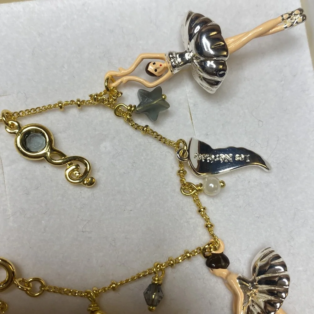 Les Nereides Ballerina Charm Bracelet 14 ct Gold Plated Silver Enamel